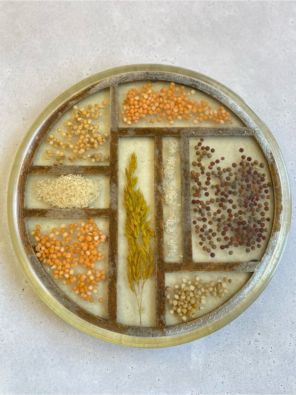 70s Vintage Lucite Resin Dried Beans Wheat Rice Serving Tray Retro Kitchen Decor
